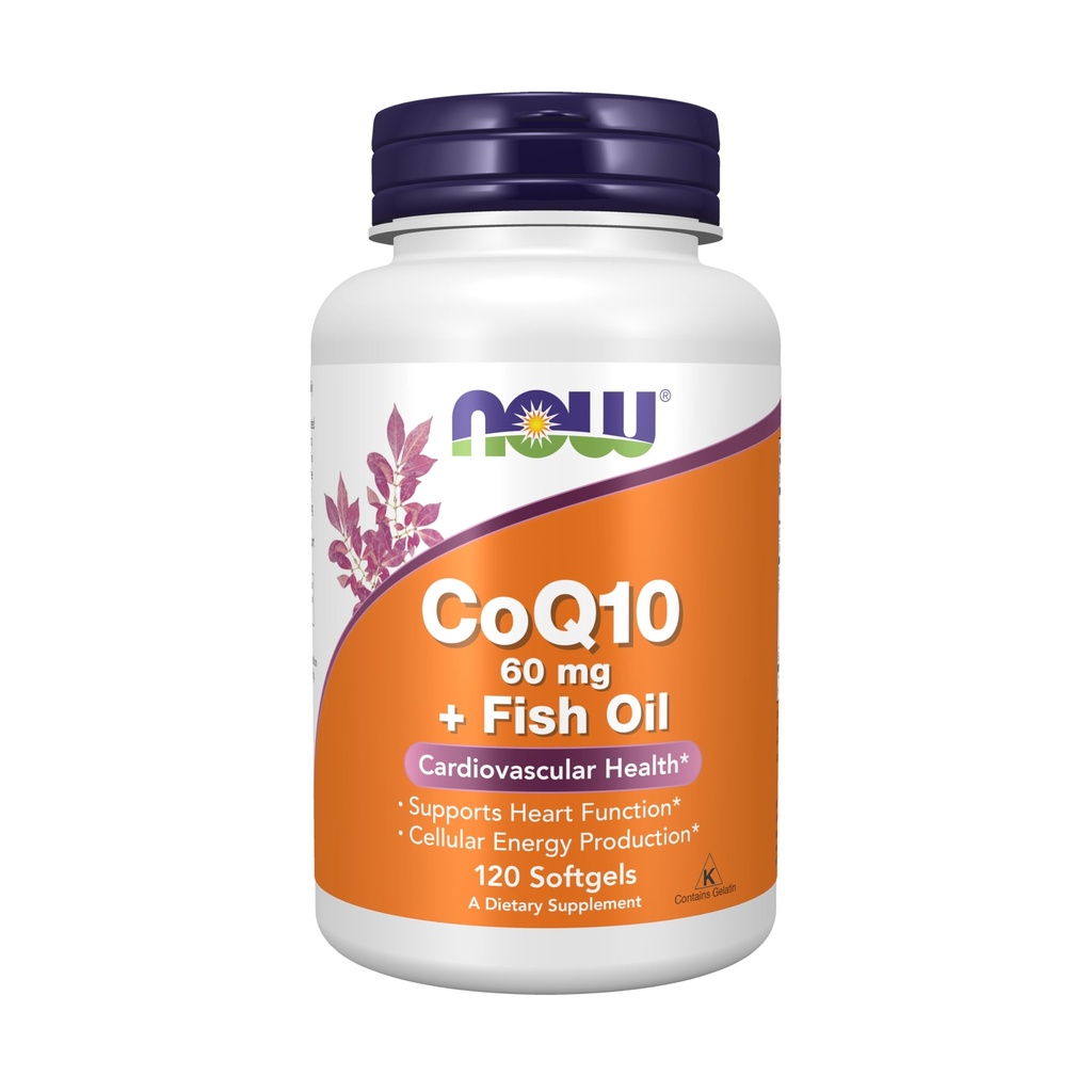Now Foods Supplements, CoQ10 60 mg med Omega 3 Fish Oil, Cardiovaskulær Health *, 120 Softgels