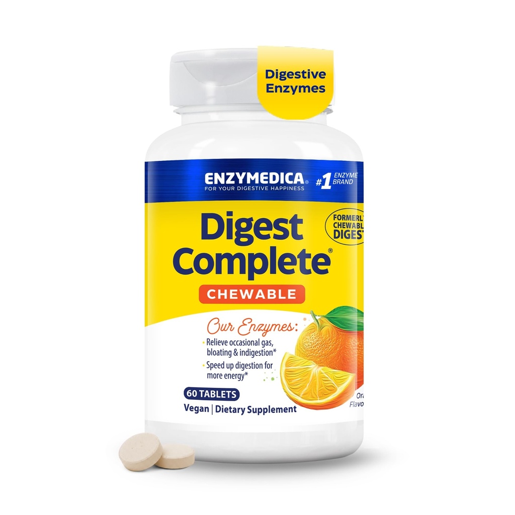 Enzymedica Digest Complete Chewable - Digestive Enzyme Supplement for Women & Men, Chewable Enzyme Tablets for Digestion, Gut Health Support, Helps Gas & Bloating, Energy Support, Vegan - 60 Tablets