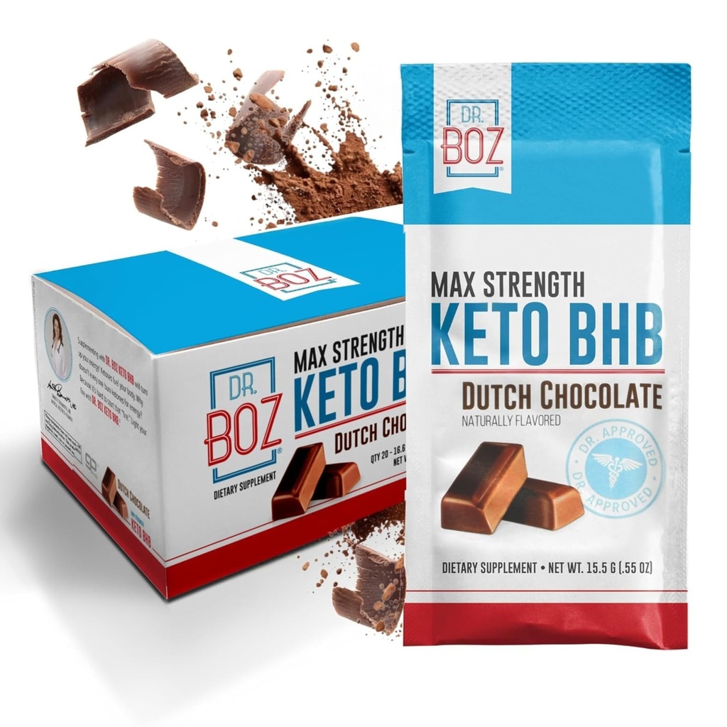Dr. Boz - Keto BSB Powder - hollandsk chokolade, 20 Sachets - Forøg energi & Reducere Cravings - Max Strength Kosttilskud - USA Made - 11.7oz (323g)