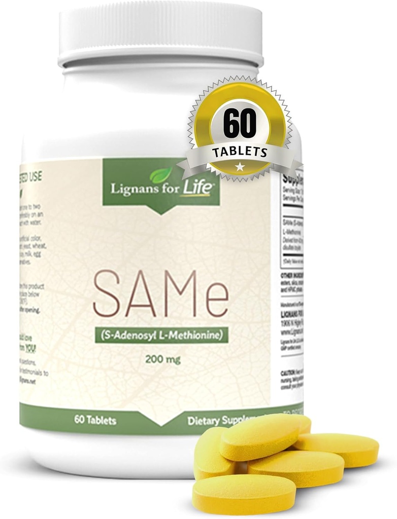 Lignans For Life SAM- e 200mg, 60 tabletter - Nutritional Support til voksne, Mood & Joint Support Supplement, Lever Sundhed, Fibroid & Immunity Support, Brain Health, S- Adenosyl Methionin Supplement