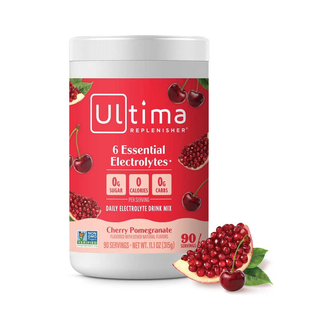 Ultima Replenisher Daily Electrolyte Powder Drink Mix - Sugar Free - Cherry Pomegranate, 90 Servering - Hydration Powder med 6 Electrolytes & Minerals - Keto Friendly, Vegan, Non- GMO