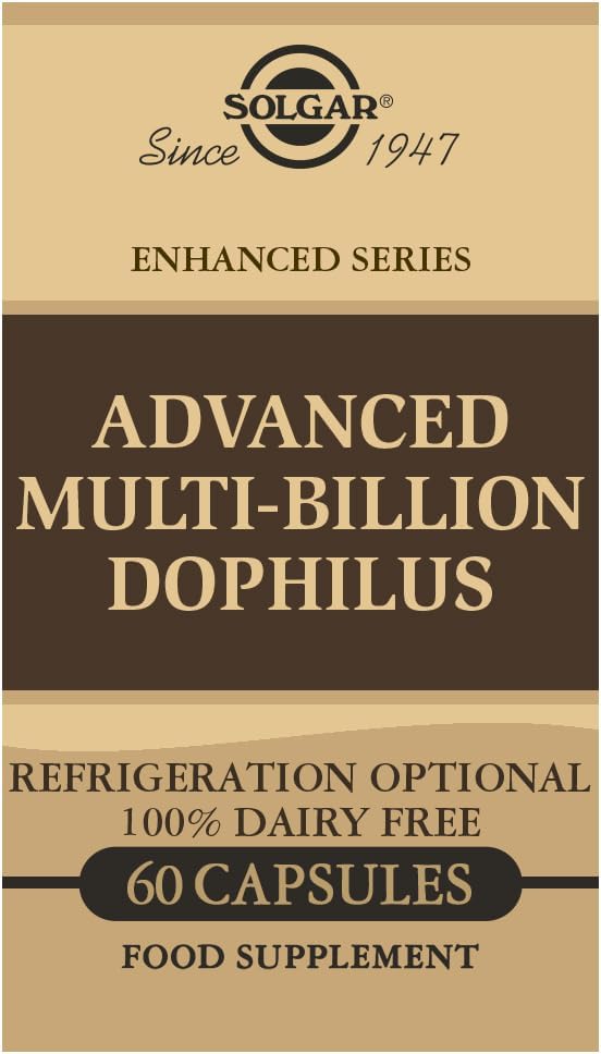 Solgar Advanced Multi- Billion Dophilus, 60 Vegetabilske kapsler - Understøtter sund intestinal Flora - 5 Millioner mikroorganismer Per Servering - Gluten, Dairy, Lactose & Milk Nr. - Vegetar - 60 Servering