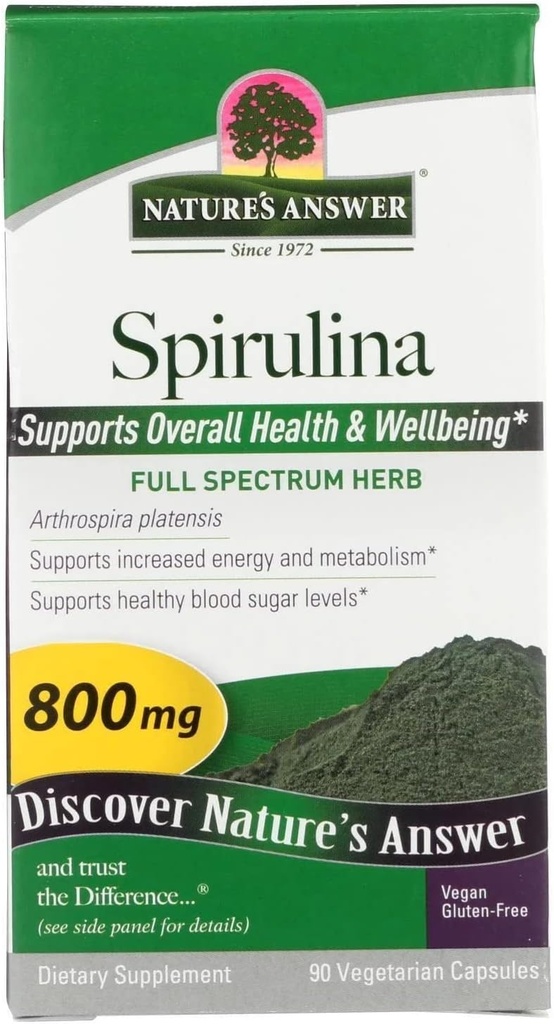 Naturens svar Spirulina Herbal pulver kapsler 90 Grev 124; Natural Immunsupport.124; Pre Biotechnology; Rig i fibre, proteiner, antioxidanter og vitaminer
