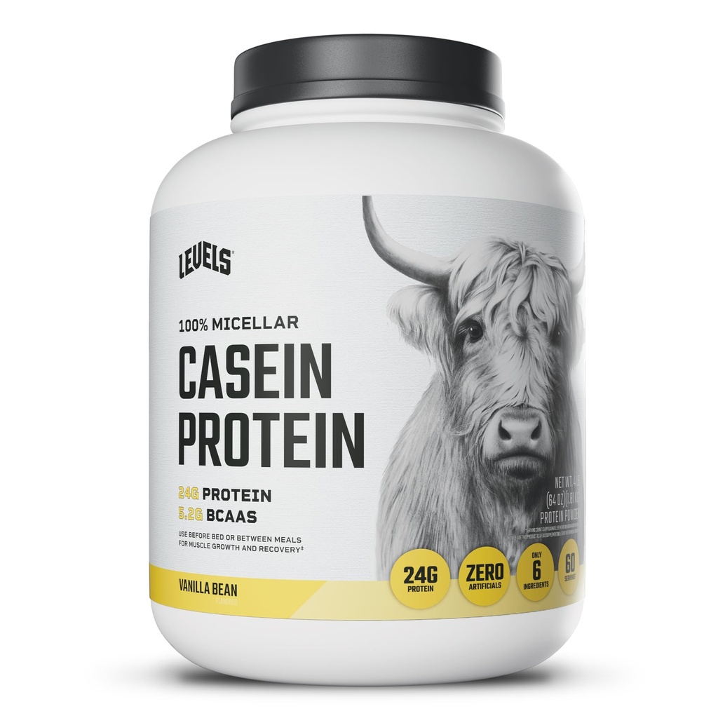 Levels 100% Micellar Casein Protein, Hormone Free, Vanilla Bean, 4LB