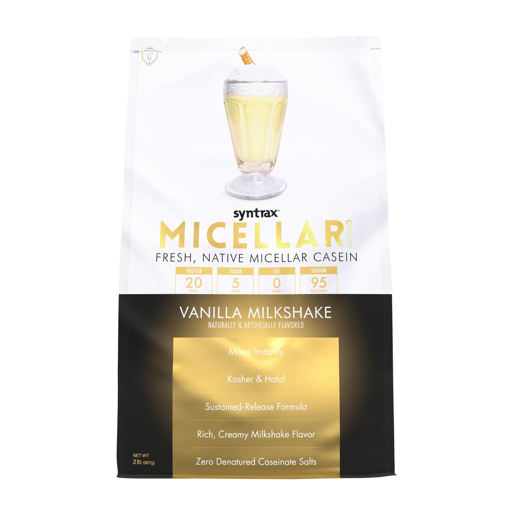 Syntrax Nutrition Micellar Creme Protein Powder, Fresh, Native Micellar Casein, Vanilla Milkshake, 2 lbs