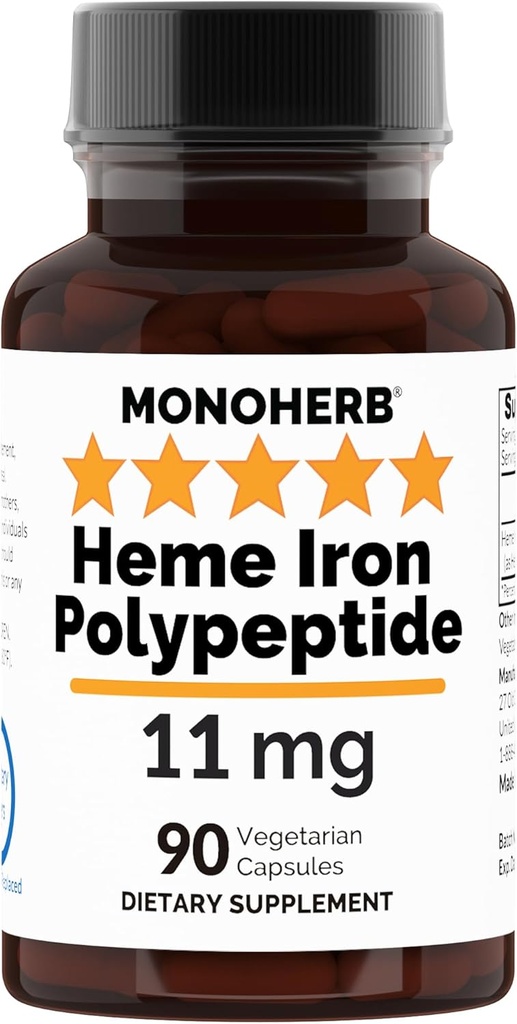 Heme Iron Polypeptid 11 mg - 90 Vegetariske kapsler - Iron Supplement Complex