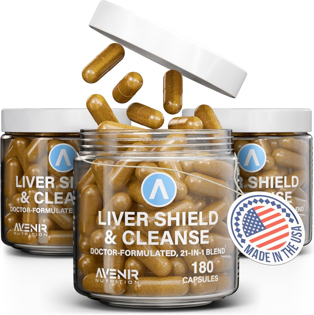 Avenir Nutrition Liver Shield & Cleanse | Herbal Liver Cleanse Detox & Repair Supplement | Milk Thistle & Artichoke Extract Supplements | Fatty Liver & Health Support | 180 Capsules for Men and Women