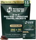 Nutrition On Go Whey Protein Isolere pakker med Creatin - 25g Protein + 5g Creatin - Single-Serve Travel Protein Powder - 5,9 g BCAAs, Keto & Low- Carb, Gluten- Free - Chocolate (15 - Pack)