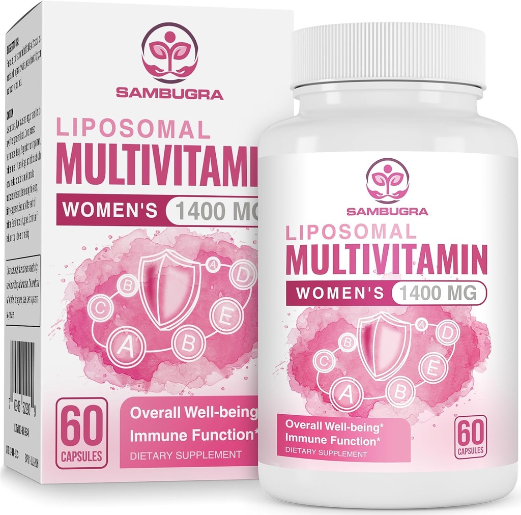 Liposomal Multivitamin til kvinder 1400MG - Dame Daily Multi Vitamin Kosttilskud med jern, vitamin A, C, D, E og B Complex for immunforsvar, hår & hudstøtte til kvinder 18 + Tex60 Vegan kapsler