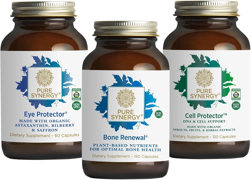 PURE SYNERGY Vibrant Aging Bundle Note 124; for ben sundhed med calcium, Magnesium, og K2 Note 124; for øje sundhed med Astaxanthin Buddy 124; Cellular Support Supplement med Selenium Buddy 124; Non- GMO og Vegan