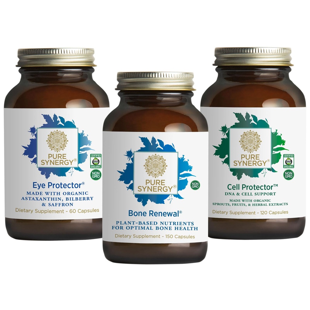 PURE SYNERGY Vibrant Aging Bundle Note 124; for ben sundhed med calcium, Magnesium, og K2 Note 124; for øje sundhed med Astaxanthin Buddy 124; Cellular Support Supplement med Selenium Buddy 124; Non- GMO og Vegan