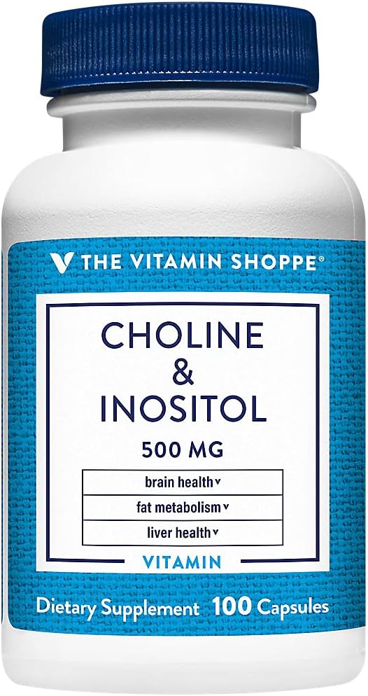Den Vitamin Shoppe Cholin & Inositol 500MG, En gang dagligt supplement til fedt Metabolisme & Hjerne Sundhed (100 kapsler)