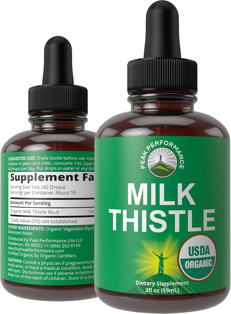 USDA Organic Milk Thistle Extract Vegan Liquid Drops. Liver Detox Herbal Supplement. Zero Sugar, Great for Digestion and A Cleanse. Pure Organic Milk Thistle Tincture Supplements for Women and Men