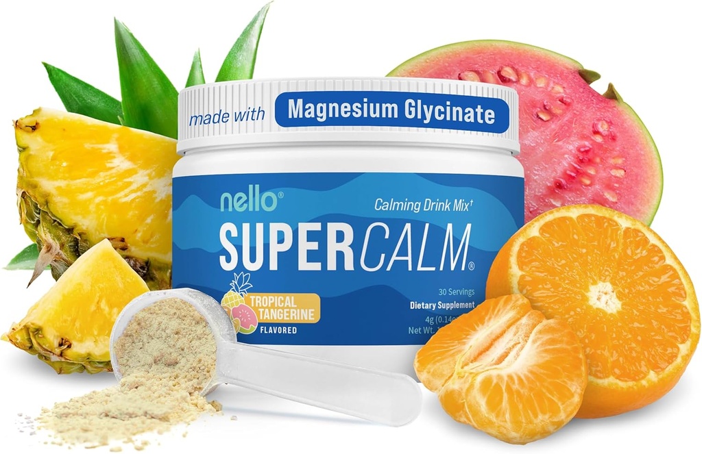 Nello Superroady Poweded Drink Mix, Tropical Tangerin, L Theanine, Ksm- 66 Ashwagandha, Magnesium Glycinate, D-vitamin 3, Kosttilskud til afslapning & fokus, Natural, Ingen sukker, Non GMO, 30 Srvg