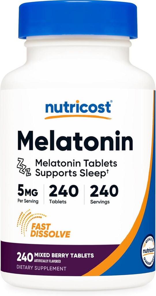Nutricost Melatonin 5mg, 240 Fast Opløs tabletter (blandet berry flavor) - Non- GMO, Gluten Free