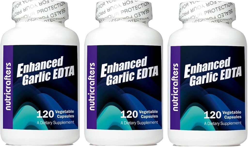 Forstærket hvidløg EDTA 120 kapsler - 3 Pack - 1000mg høj potens Calcium Dinatrium EDTA Formel - Ingen Magnesium Sterat eller aluminium indeholdende zeolit - 1.000mg per dag -3 flasker med 120 kapsler
