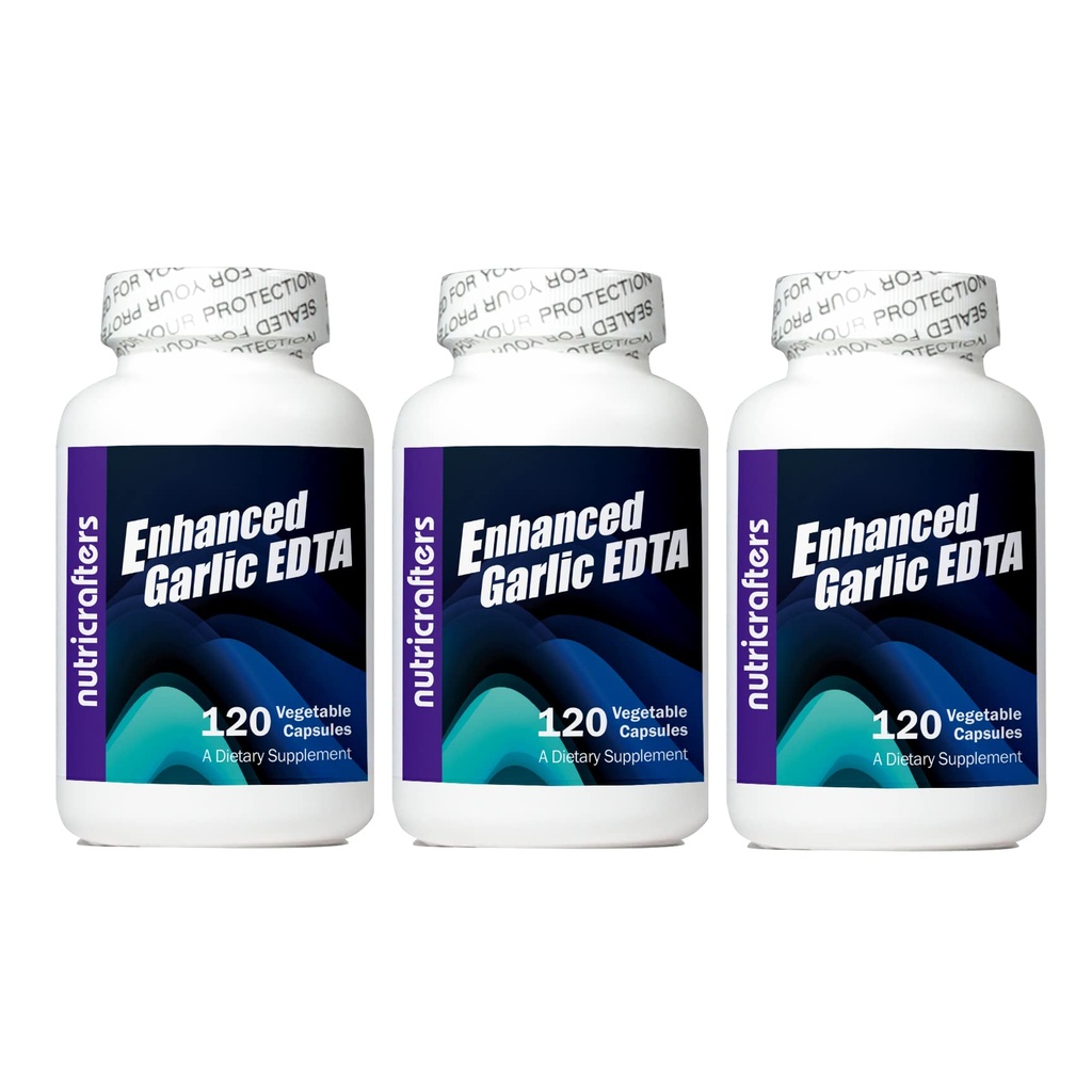 Forstærket hvidløg EDTA 120 kapsler - 3 Pack - 1000mg høj potens Calcium Dinatrium EDTA Formel - Ingen Magnesium Sterat eller aluminium indeholdende zeolit - 1.000mg per dag -3 flasker med 120 kapsler