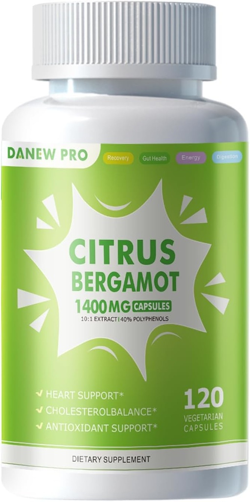 Organic Citrus Bergamot 1400mg, 120 Kapsler -Citrus Bergamia - Essential Oil og Citrus Bioflavonoider - Natural Heart Health Kosttilskud til kvinder og mænd - Ikke-GMO piller