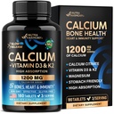 Calcium 1200 mg with Vitamin D3 - Calcium Citrate Supplements for Women & Men - Bone Health, Strength & Density - High Absorption & Slow Release - Lab Tested, Made in USA - 180 Tablets, 60 Days Supply