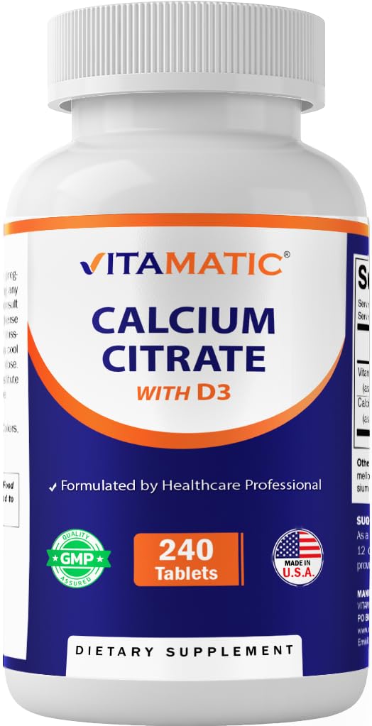 Vitamatic Calcium Citrate with Vitamin D3 – 240 Tablets – High Absorption Calcium Citrate with D3 – Non-GMO, Gluten-Free