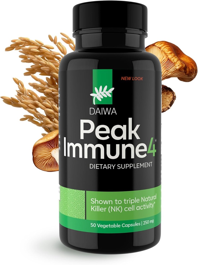 Daiwa PeakImmune4® – Immune Support Supplement for Adults with Rice Bran Arabinoxylan Compound (RBAC) and Enzyme from Shiitake Mushroom – 50 Capsules