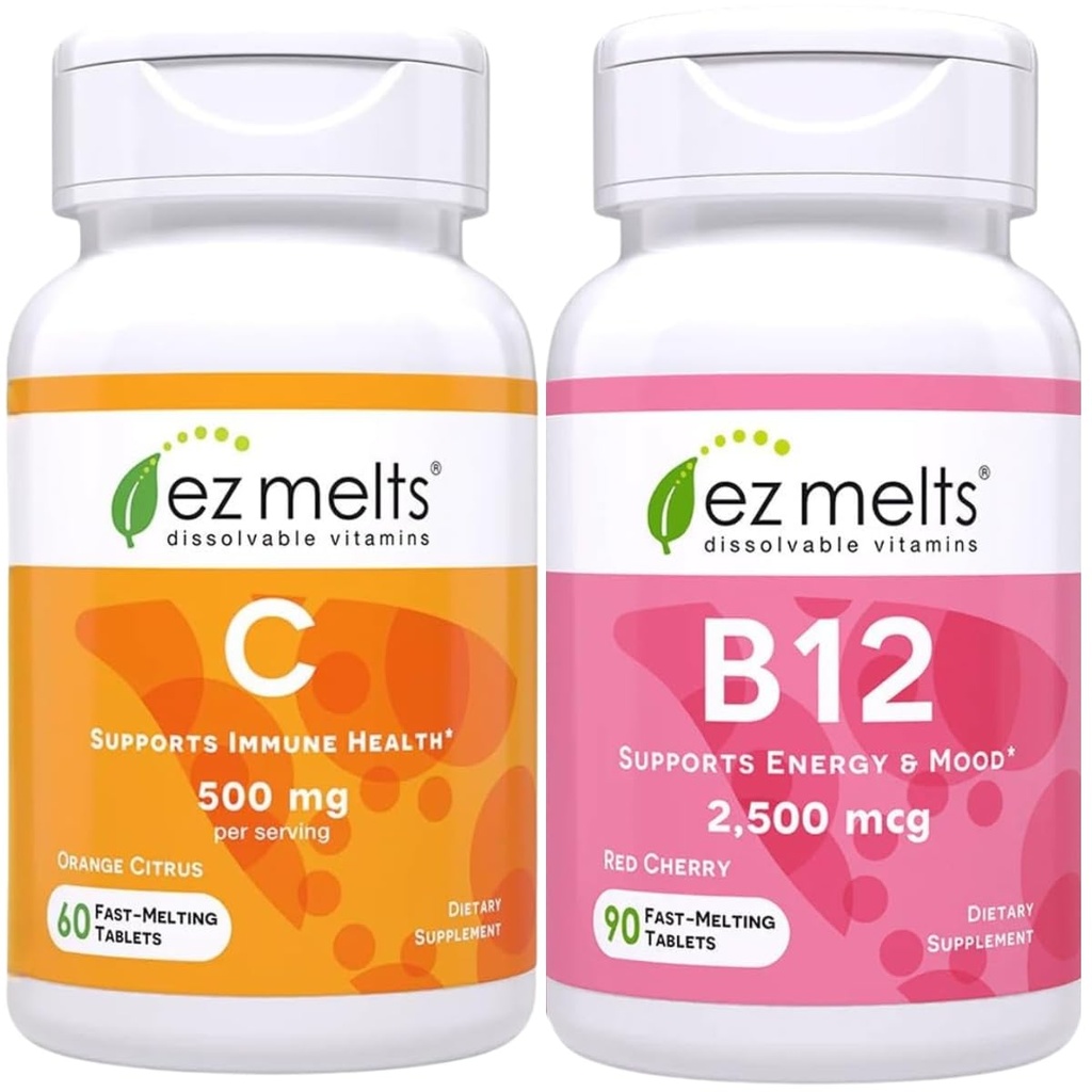 EZ Melts Vitamin C and B12 Sublingual Vitamin Bundle, Sugar Free
