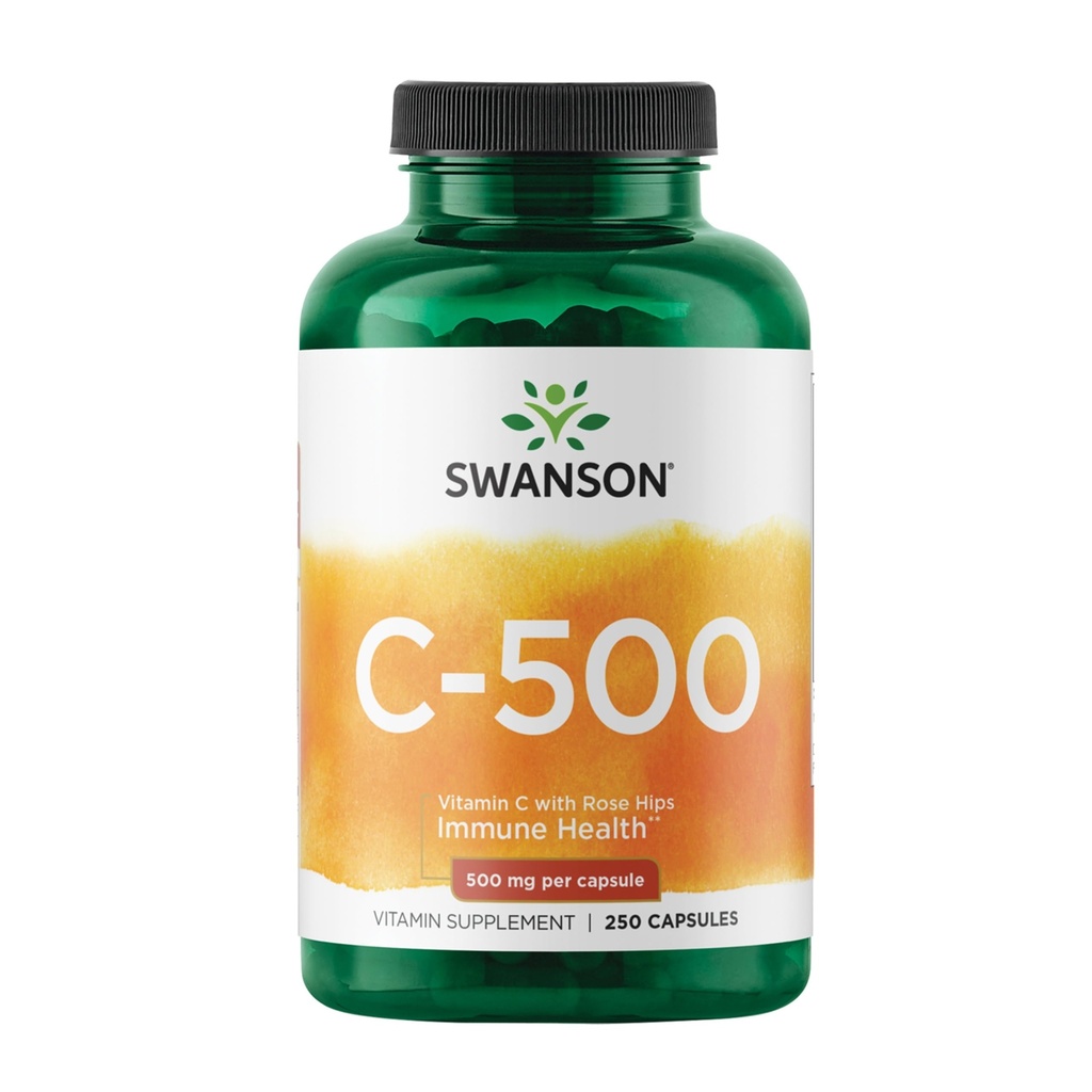 Swanson Vitamin C 500 mg - Herbal Supplement Promoting Skin Health, Heart Health & Immune System Support - Natural Formula Supporting Defense & Wellness - (250 Capsules, 500mg Each)