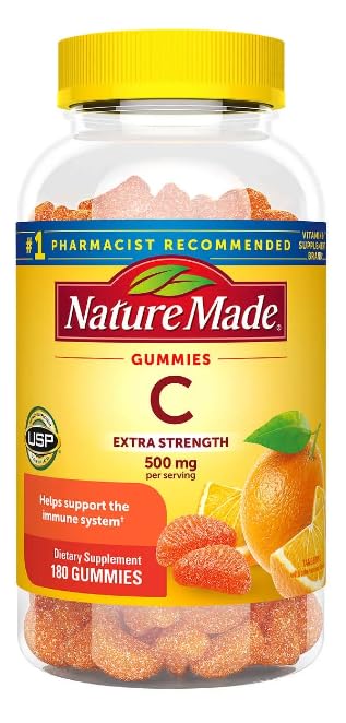 Nature Made | Vitamin C | Extra Strength | 500 mg per Serving | Dietary Supplement for Immune Support | 180 Gummies | 90 Day Supply |