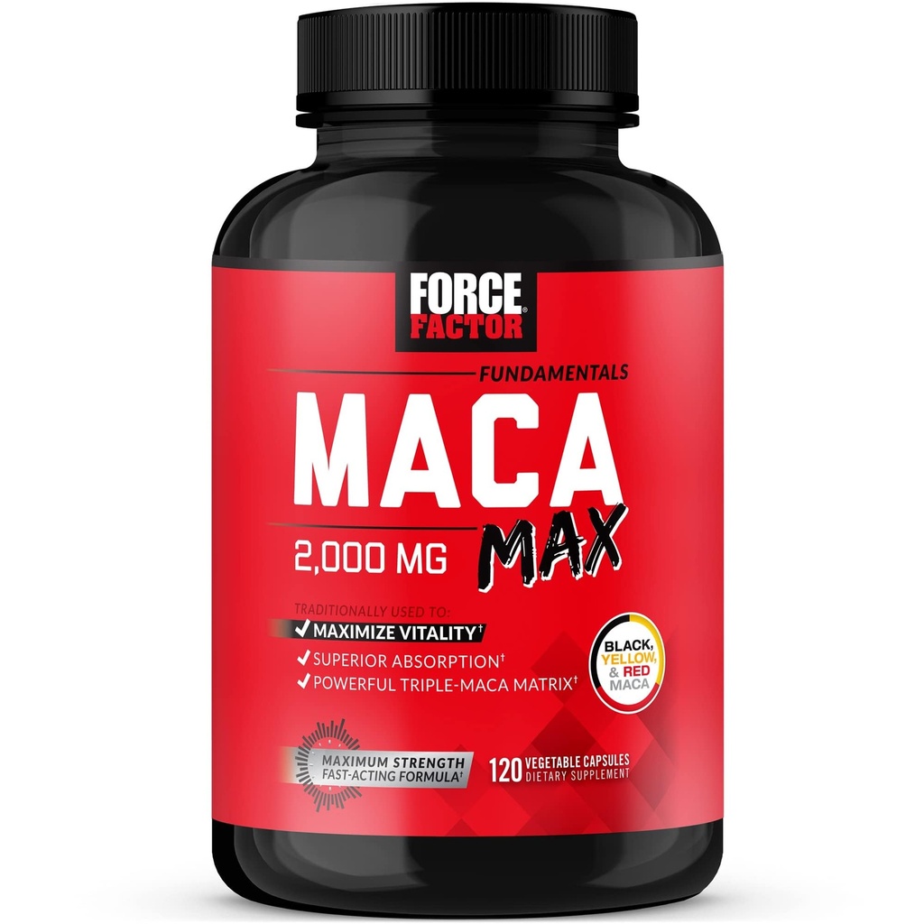 Kraftfaktor Maca Max, Maca Root Kapsler at Maksimere Vitality & Performance, Lavet med Black Maca, Red Maca, & Gul Maca Powder, Maca Root Powder, 2000mg, 120 Kapsler