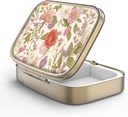 Pill Case Pill Box med spejl Retro 2 Segment Lille Pill Case til purse eller Pocket Bronze Rektangulær Pill Box eller Vitaminer, Fiskeolie, Kosttilskud, Pill Containe Rejse Gaver Retro Red Blomster