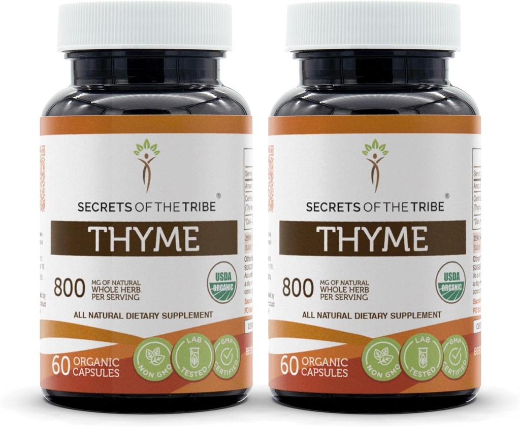 Hemmeligheder af Tribe Thyme 2x60 kapsler, fremstillet med vegetabilske kapsler og USDA Organic Thymus Vulgaris Toni Effect (2x60 kapsler)