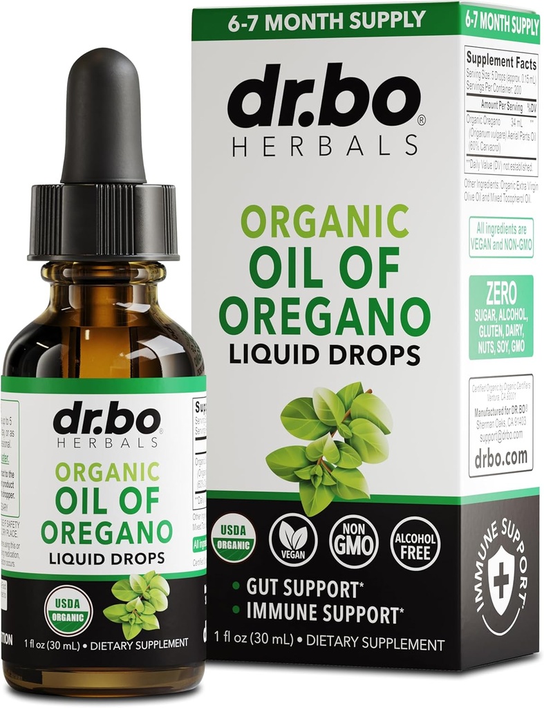 Oregano Oil Organic Liquid Drops - 6 Måned Supply Organic Oil of Oregano Drops Liquid Tincture Extract, Cleanse, Detox, immunstøtte, fordøjelsessygdomme Gut Sundhed - Pure Vegan Non- GMO Herbal Tincture 1 oz