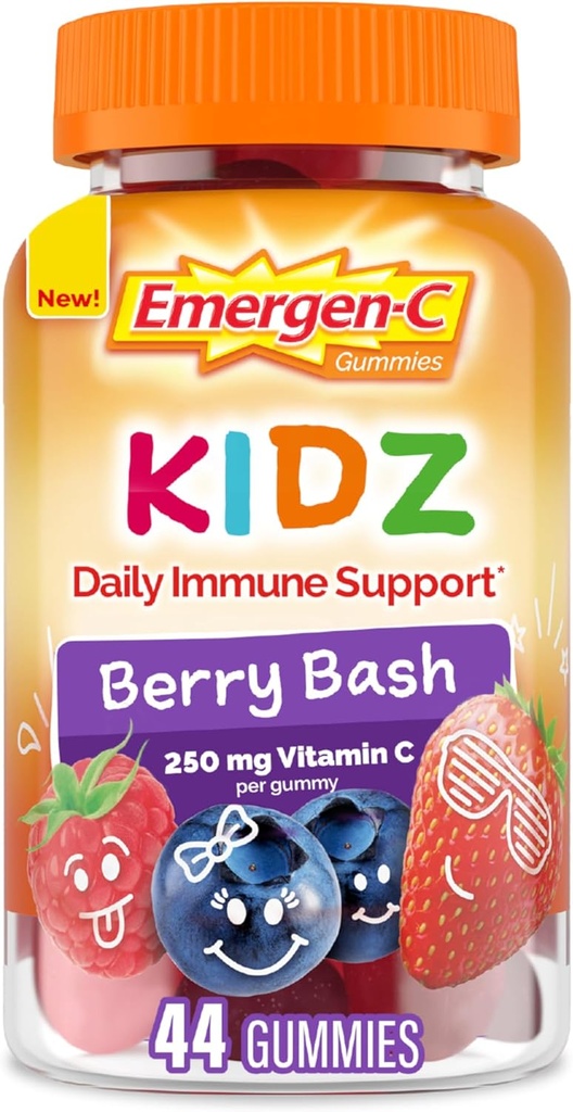 Emergen- C Kidz Daglig immunforsvar Kosttilskud, Flavored Gummies med vitamin C og B Vitamin til immunstøtte, Berry Bash Flavored Gummies, Tilbage til skolen Essentials - 44 Greve