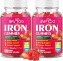 2 Pack Vegansk jern gummier for voksne & børn - med C-vitamin, A, B- kompleks, folat, zink og biotin - for blod Building & Energy Support, 120 gummies