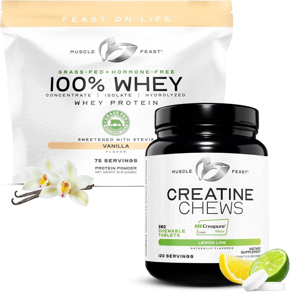 Muskel Feast Isolate + Creatin Candy Bundle: 1 Whey Protein Isolate (Vanilla, 5lb) + 1 Creatin Candy (Lemon Lime, 360)