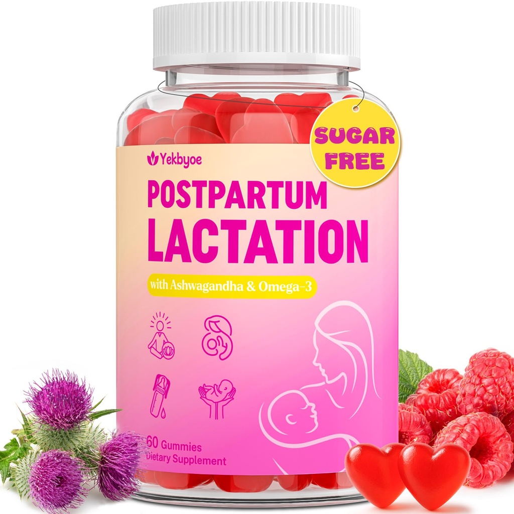 Lactation Supplement - Postpartum Lactation Support Gummies, with Milk Thistle, Moringa & Postnatal Vitamins, As Milk Supply Booster, Supports Mood, Breastfeeding & Postpartum Recovery - 30 Day Supply
