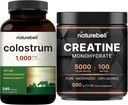 NatureBell Creatinine monohydrat Powder & Colostrum 240 Kapsler 1.000mg Per Serving Bundle Pack- 124; Høj Absorption Mikroniseret Creatinin - 124; Mors første mælk fra Græs Fed Kvæg