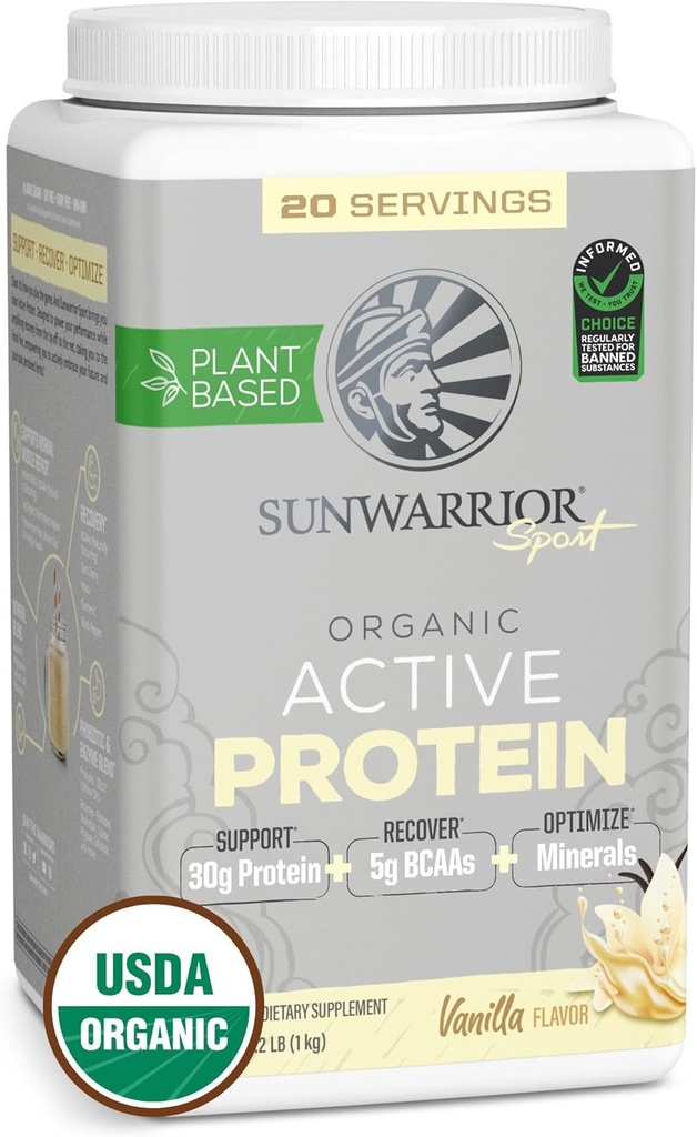 Sunwarric Organic Plant Protein Powder 124; Vegan Organic Protein Powder med BCAA Aminosyrer Plus Inddrivelse Mineraler & Botanticals Medic124; Non- GMO Soy Dairy & Gluten Free (Vanilla, 20 Servere)