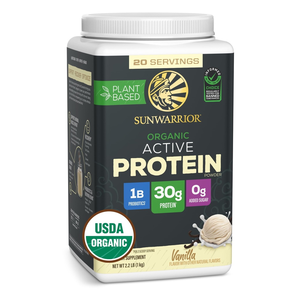 Sunwarric Organic Plant Protein Powder 124; Vegan Organic Protein Powder med BCAA Aminosyrer Plus Inddrivelse Mineraler & Botanticals Medic124; Non- GMO Soy Dairy & Gluten Free (Vanilla, 20 Servere)