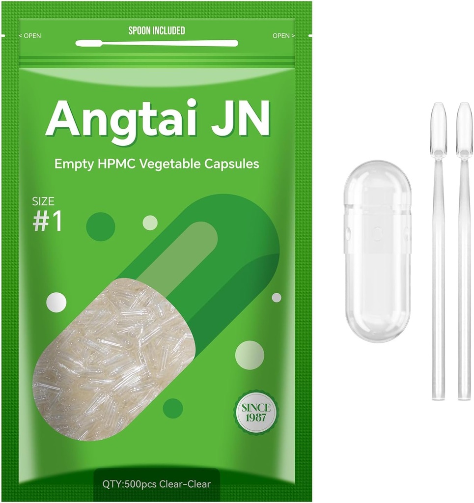 Størrelse 1 Tomme kapsler Vegan Plant Based Clear (500 Greve) Gluten Free, Non- GMO, Halal Certified Pill Caps Fyldning Kit med 2 skeer til vegetar gør dine egne kosttilskud