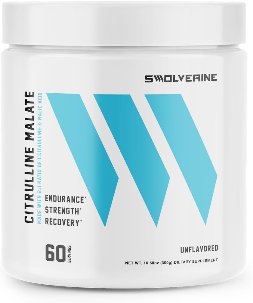Swolverine Citrullin Malat 2: 1 Yep 124; 2: 1 Ratio af L- Citrullin & Malic Acid, Øger styrke, Forbedrer Muskelsindeholdenheden, Boost NO, Optimer Inddrivelse, 300g, 5g Per Servering, Unflavored (60 Servere)