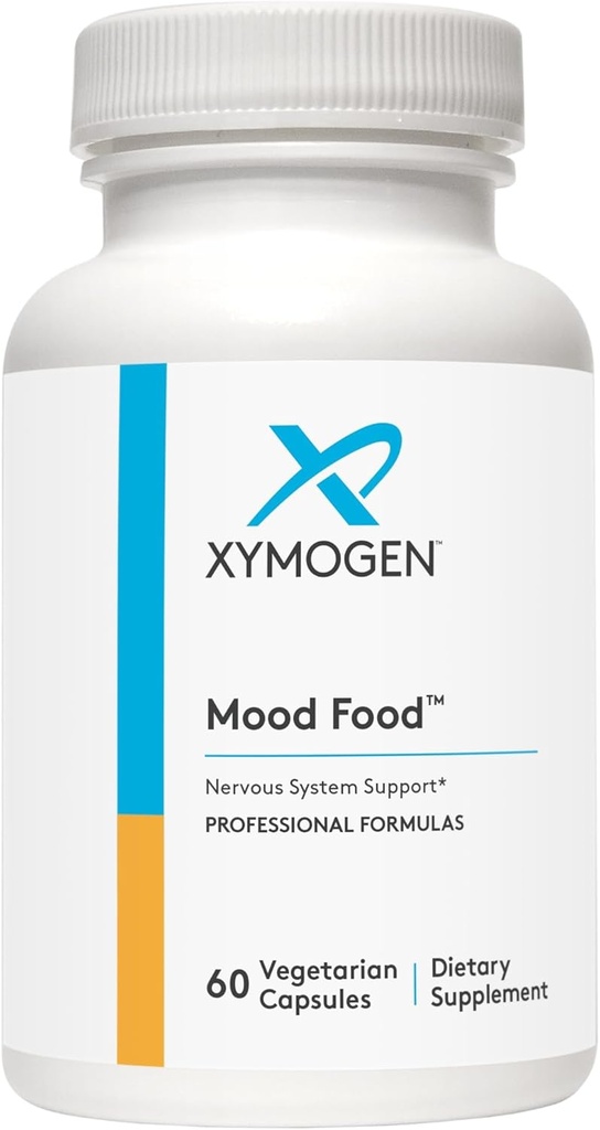 XYMOGEN Mood Food - Nervesystemet, Afslapning & Mood Support - Folat, B12, B6 med Magnesium, 5- HTP & GABA Supplement - Vegan & Non- GMO (60 kapsler)