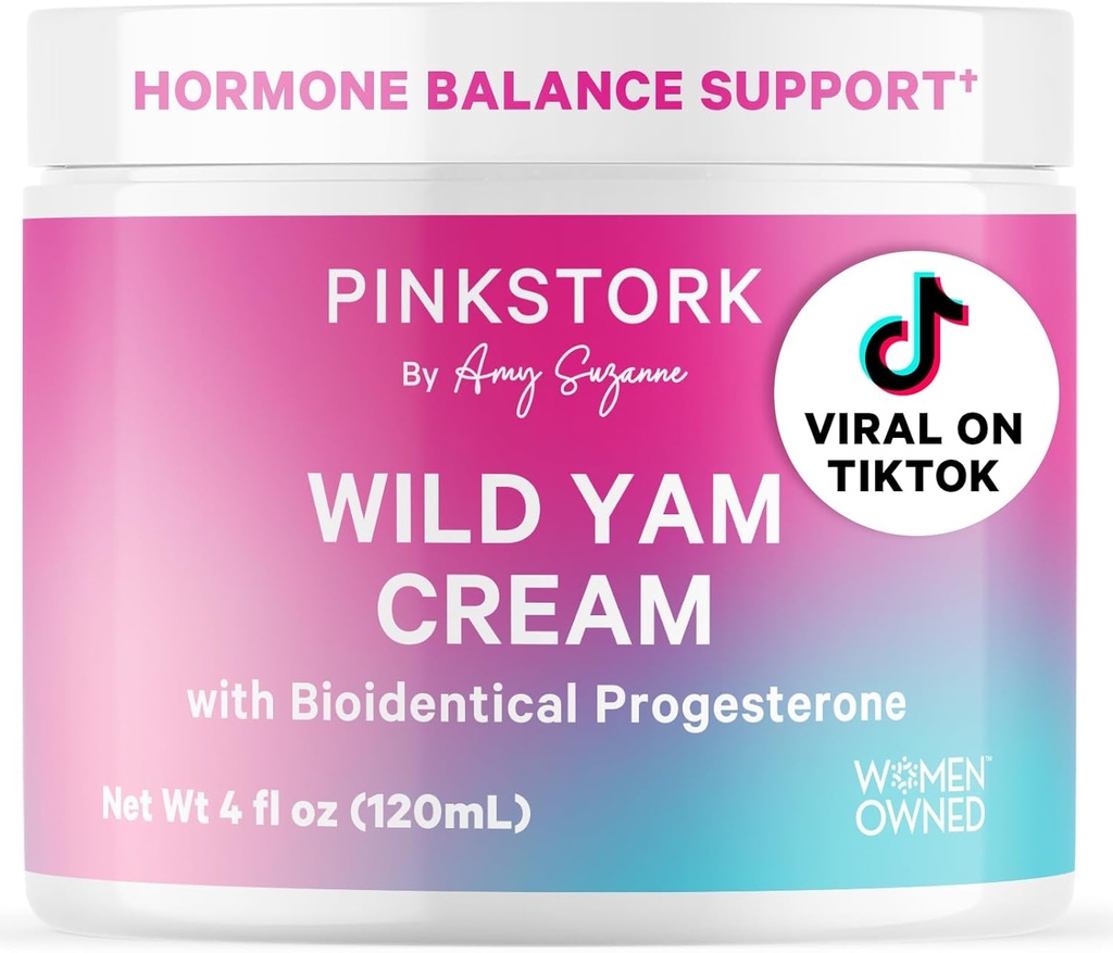 Pink Stork Wild Yam Cream - Natural Hormone Balance for Women - PMS, Fertilitet, Perimenopause, Menopause - Bioidentisk Cream - Uduftende, 4 oz