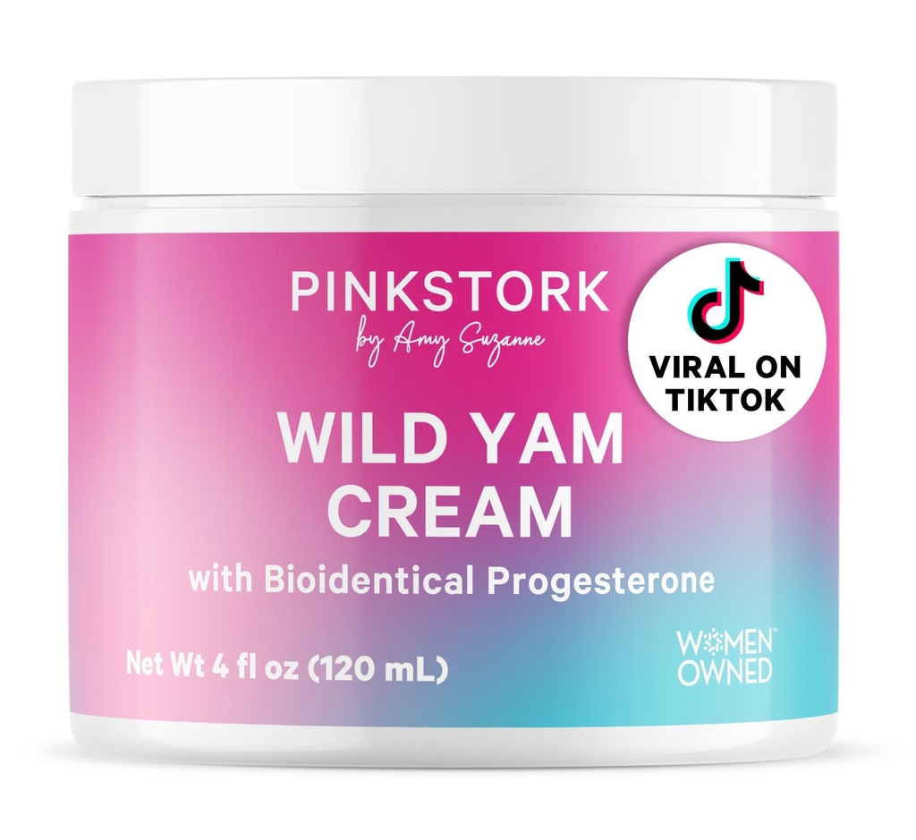 Pink Stork Wild Yam Cream - Natural Hormone Balance for Women - PMS, Fertilitet, Perimenopause, Menopause - Bioidentisk Cream - Uduftende, 4 oz