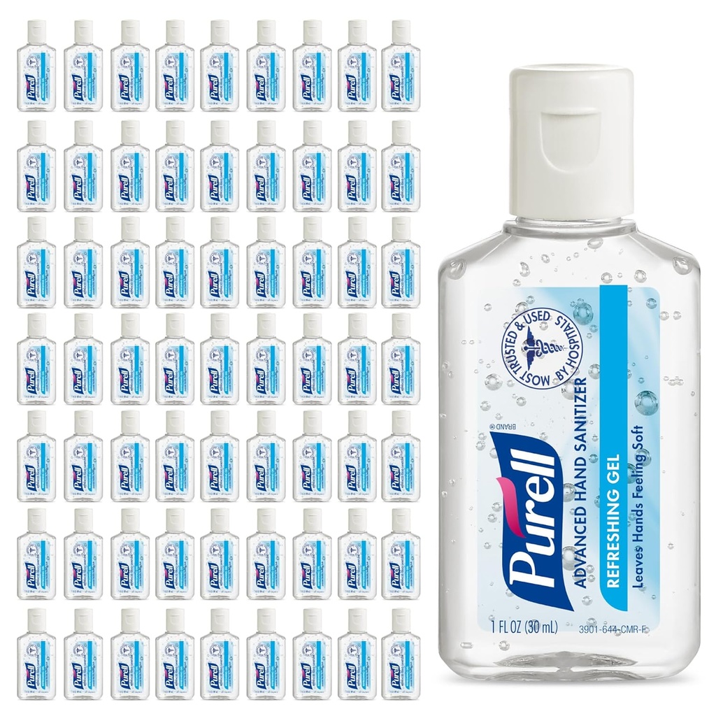 Purell Advanced Hand Sanitizer Refreshing Gel, Clean Scent, 1 fl oz Travel Size flip-Cap Bottle (Pack of 72) - 3901-72-CMR