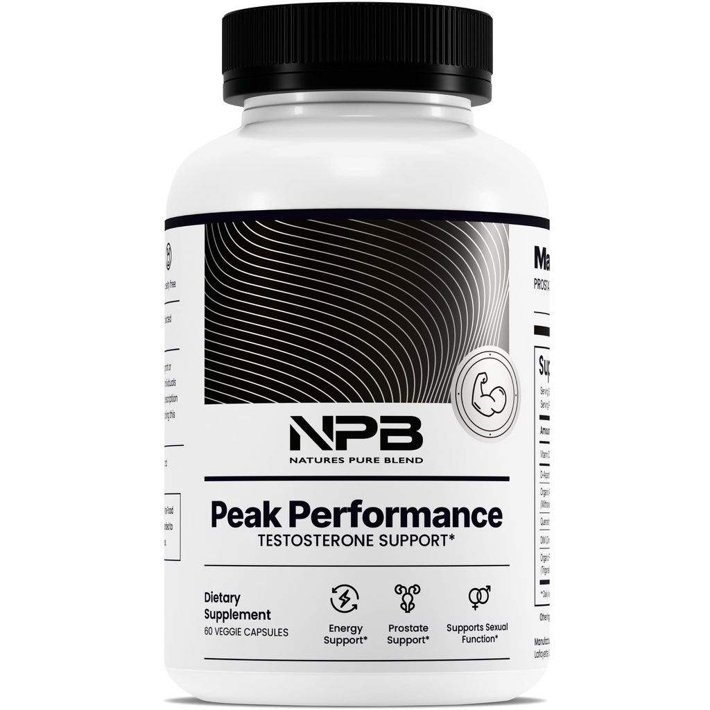 Naturens Pure Blend Peak Performance - Testosteron supplement til mænd med D-aspartasyre, Ashwagandha & DIM - Herre Prostata Health Support, Muscle Strength & Energy - Prostata supplement