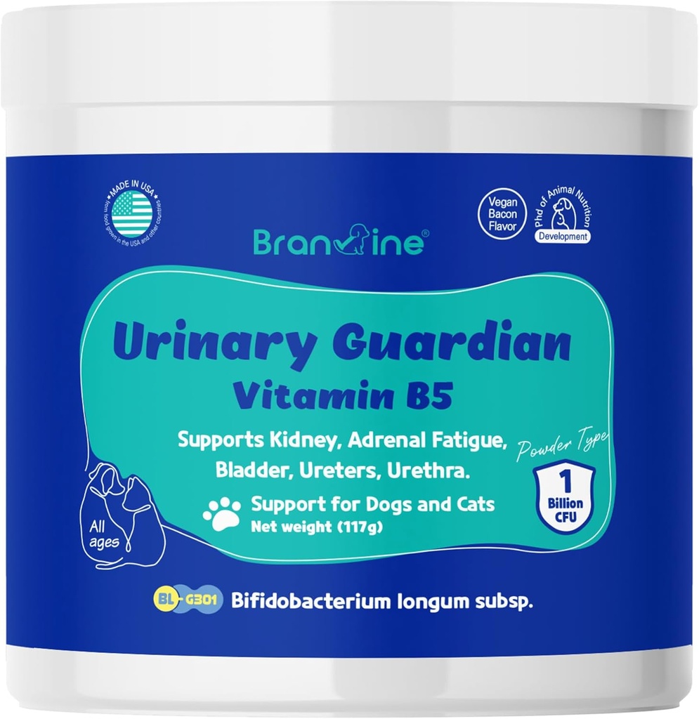 Urinvejleder for hunde og katte - Understøtter Nyre, binyretræthed, Brege, Urethers, Urethra, Vegan Bacon Flavor (117g) (Vitamin B5)