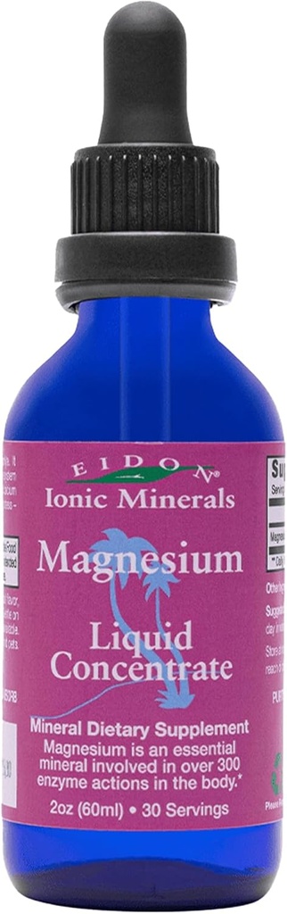 Eidon Liquid Magnesium Concentrat - Ionic Magnesium Drops Supplement for voksne, mænd og kvinder, understøtter muskelafslapning, biotilgængelig, Ingen tilsætningsstoffer eller konserveringsmidler - 2 oz