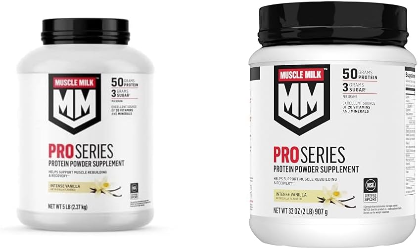Muscle Milk Pro Series Protein Powder supplement, Intense Vanilla, 5 Pund 28 Servere & 2 Pund 11 Servere, 50g Protein, 20 Vitamin & Min