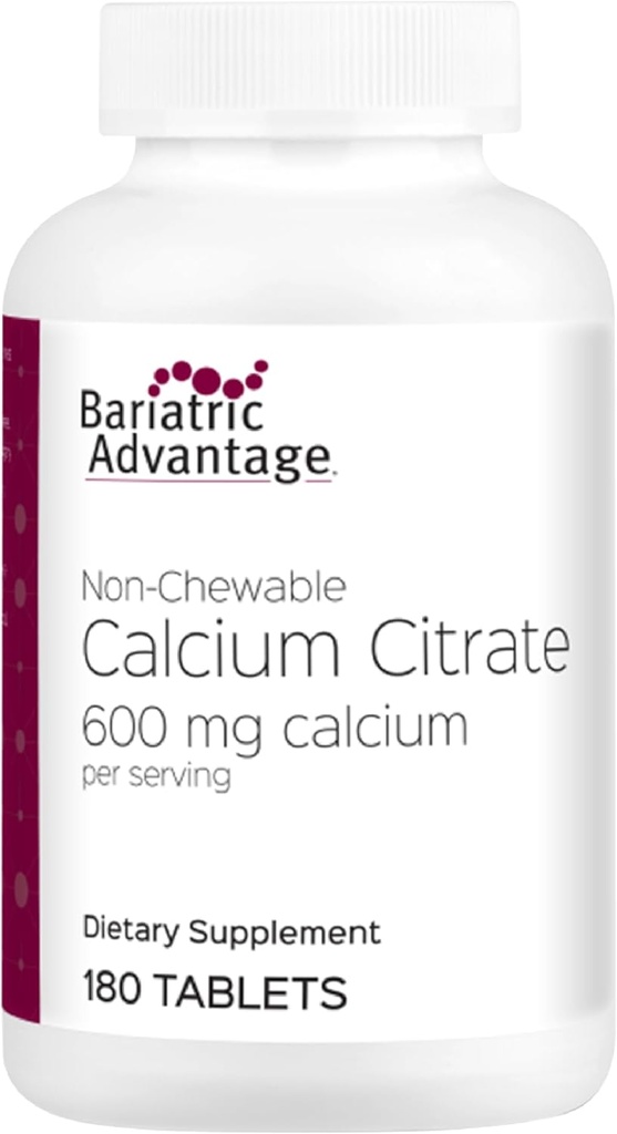 Bariatric Advantage Non Chewable Calcium Citrate - for Bariatric Kirurgi Patienter - 600 mg Calcium Per Servering med D3- vitamin - Mineraltilskud - 180 tabletter
